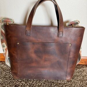 Portland Leather RARE Tamarindo MCB Brown Leather Tote Bag with Patterned Strap.